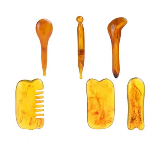 Resin Guasha Scraping SPA Massage Tool 6 in 1 Kit for Facial Neck Arms Body Legs Back Gua Sha Board Acupoint Face Eye Care