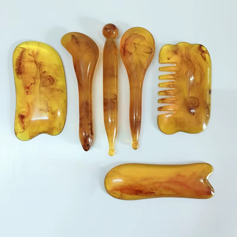 Resin Guasha Scraping SPA Massage Tool 6 in 1 Kit for Facial Neck Arms Body Legs Back Gua Sha Board Acupoint Face Eye Care