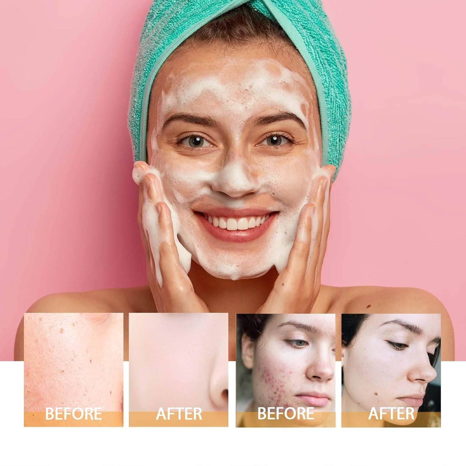 Turmeric Face Wash with Brush, Turmeric Foaming Face Cleanser & Face Serum, Deep Cleansing Exfoliating Moisturizing for Women, All Skin (2,Combo)