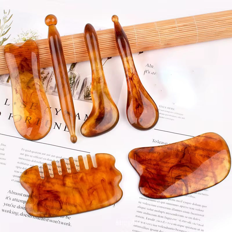 Resin Guasha Scraping SPA Massage Tool 6 in 1 Kit for Facial Neck Arms Body Legs Back Gua Sha Board Acupoint Face Eye Care