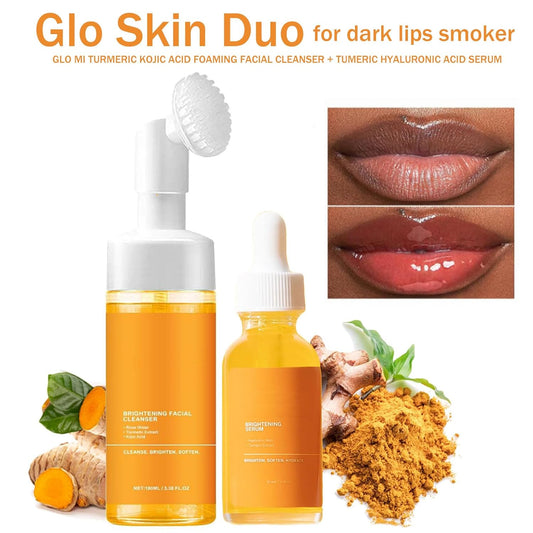 Turmeric Face Wash with Brush, Turmeric Foaming Face Cleanser & Face Serum, Deep Cleansing Exfoliating Moisturizing for Women, All Skin (2,Combo)