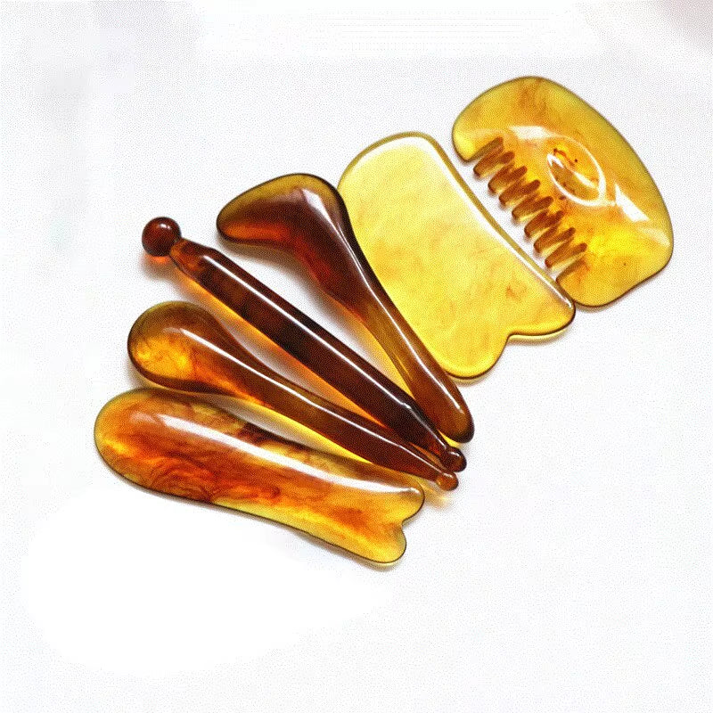 Resin Guasha Scraping SPA Massage Tool 6 in 1 Kit for Facial Neck Arms Body Legs Back Gua Sha Board Acupoint Face Eye Care